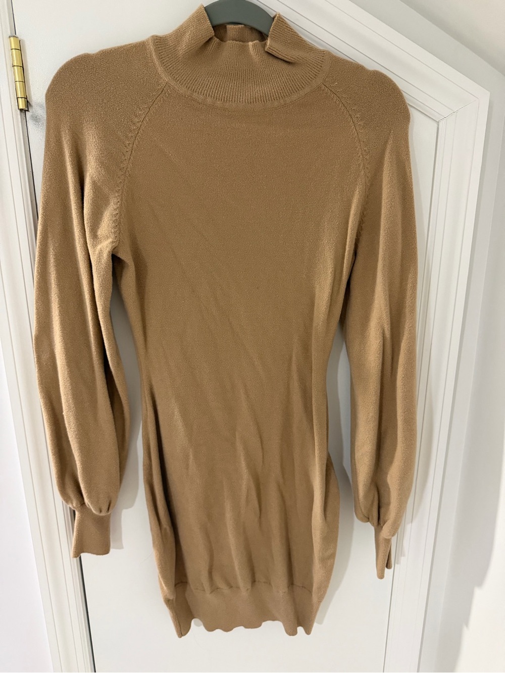 Women's Camel Knit Long Sleeve Turtleneck Sweater Dress